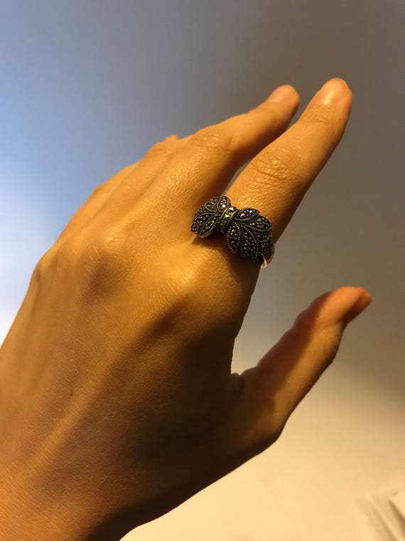 Sterling Marcasite Bow Statement Ring - image 5