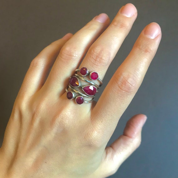 Funky Rough Ruby Statement Ring - image 2