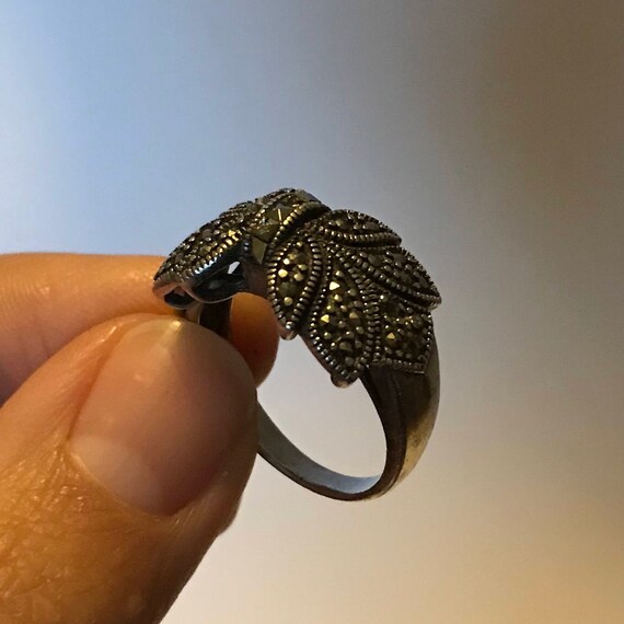 Sterling Marcasite Bow Statement Ring - image 10