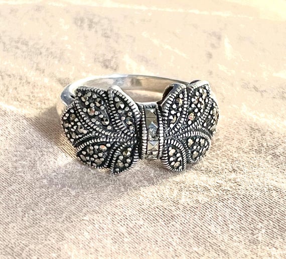 Sterling Marcasite Bow Statement Ring - image 1