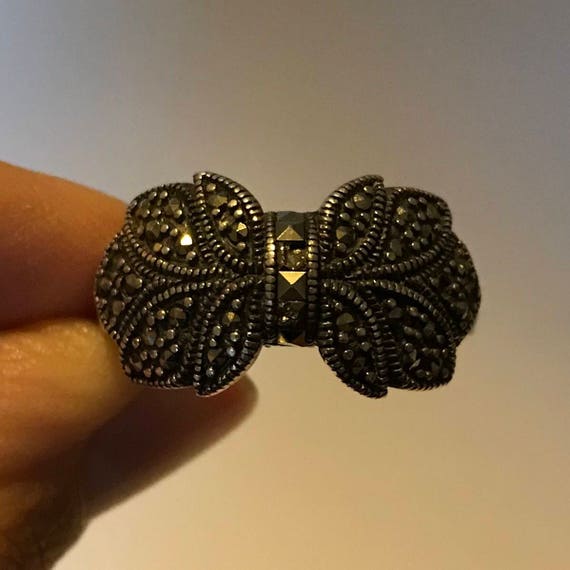 Sterling Marcasite Bow Statement Ring - image 3