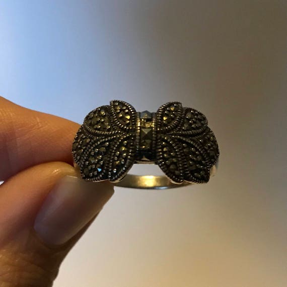 Sterling Marcasite Bow Statement Ring - image 9