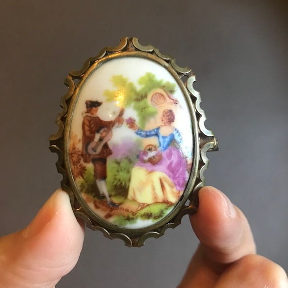 Beautiful Hand Painted Fragonard Limoges Pin - image 1