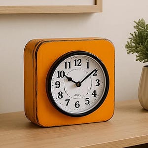 Orologio da tavolo in legno arancione: stile Art Déco, decorazione da scrivania fatta a mano