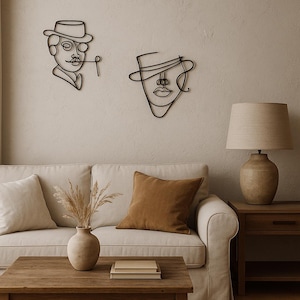 Handmade Wire Wall Art: Minimalist Man and Woman Steel Sculpture Set