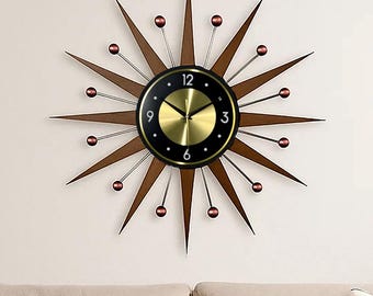 Authentic 1950's Vintage Red Starburst Wall Clock, Working, United
