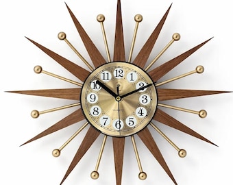 16" Mid Century Modern Inspired Sunburst Clock, Atomic Starburst, George Nelson Style, Retro Decor