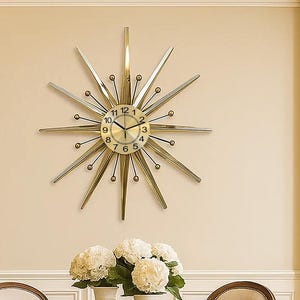 Handmade Gold Starburst Wall Clock: Vintage Atomic Style Timepiece