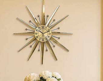 Handmade Gold Starburst Wall Clock: Vintage Atomic Style Timepiece