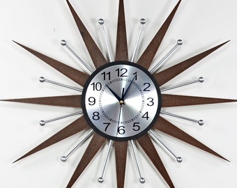 25" Starburst Wall Clock: Handmade Atomic Style, 1970s Decor