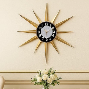 Gold Sunburst Wanduhr: 30&quot;Replik Mid-Century Modern