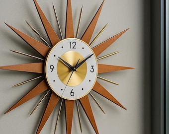 Mid-Century Modern Starburst 21/24/26 Inch Sunburst Clock • Retro Atomic Decor