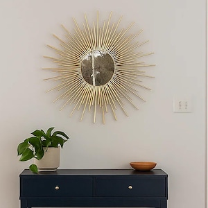 Handmade Gold Sunburst Wall Mirror: Mid Century Modern Accent Decor (22&quot; 24&quot;)