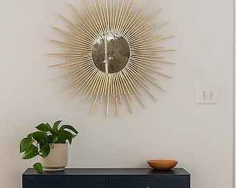 Handmade Gold Sunburst Wall Mirror: Mid Century Modern Accent Decor (22&quot; 24&quot;)