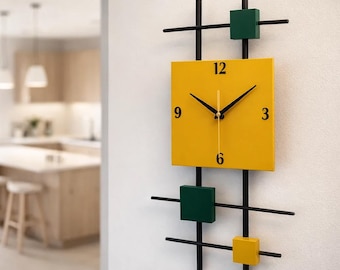 Handmade Mid-Century Modern Wall Clock – Mustard Yellow Geometric Art
