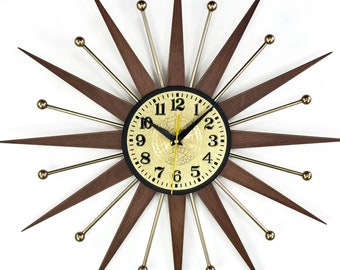 22" Atomic wall clock Starburst Clock George Nelson style Handmade 1970s sunburst Brass Gold Large clock vintage modern Industrial clock