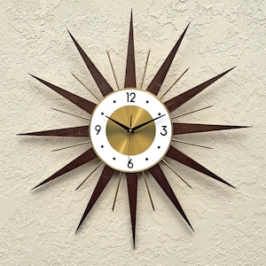 21"24"26" Starburst Wandklok George Nelson-stijl handgemaakte stijl jaren 1970 sunburst gouden klok vintage moderne messing industriële klok