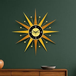 Mid-Century Modern Starburst Wall Clock: Retro Atomic Style, 30&quot;/27&quot;