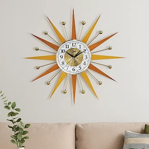 Mid-Century Modern Starburst Wall Clock: 30&quot; Atomic Era Replica