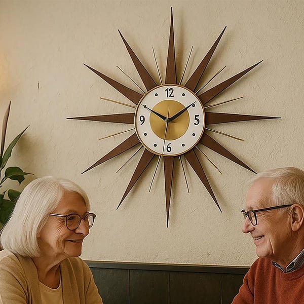 Starburst Wall Clock: 21" Handmade Mid-Century Modern Style