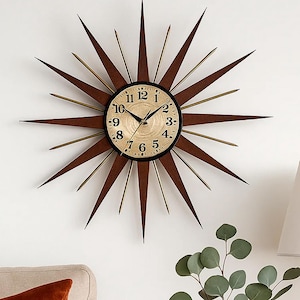 Mid-Century Modern Starburst Wall Clock: 21&quot; Retro Atomic Decor