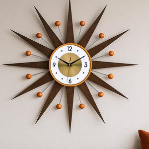 Mid-Century Modern Starburst Wall Clock: Retro Atomic Style, 27&quot;/30&quot;