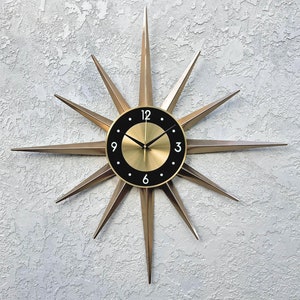 30&quot; Gold Starburst Wall Clock: Handmade Atomic Style, 1970s Modern