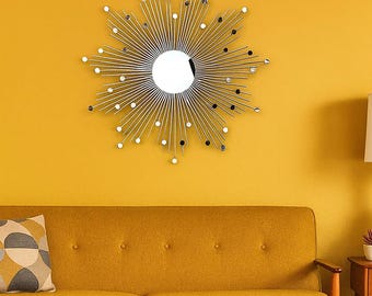 Large Starburst Wall Mirror: 29&quot; Mid-Century Modern Silver Chrome
