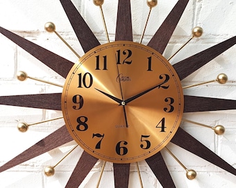 31" Atomic wall clock Starburst Clock George Nelson style 1970s Handmade sunburst Brass Gold Large clock vintage modern Industrial clock