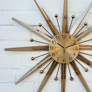 30" 27" 24" Gold Atomic clock Starburst wall clock George Nelson style Handmade 1970s sunburst vintage modern Nursery Brass Industrial clock