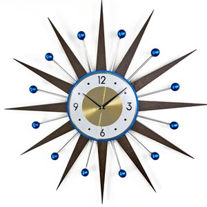 30"27" Electric blue George Nelson sunburst clock Unique Wall Clock in 1970s style Starburst clock mid century Large wall clock blue accents