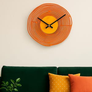 Retro Orange Steel Wire Wall Clock - 12&quot; Funky Kitchen Decor