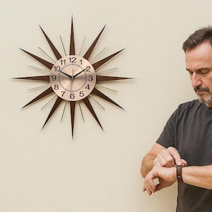 Mid Century Starburst Wall Clock: Brown & Gold Atomic Decor