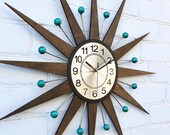 30 quot Atomic wall clock Starburst Clock George Nelson Handmade 1970s style sunburst Brass Gold Large clock vintage modern Industrial clock