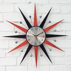 Unique atomic wall clock George Nelson style 30", 26" Modern 70s wall clock Retro wall clock  Art deco sunburst wall clock Retro decor