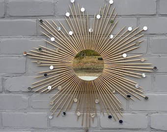 29" Gold Glamorous sunburst mirror with small mirrors  Wall mirrors decorative Vintage starburst Farmhouse decor  Moon phase wall hanging