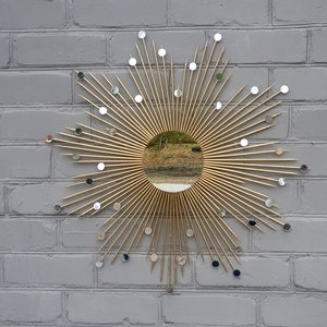 29" Gold Glamorous sunburst mirror with small mirrors  Wall mirrors decorative Vintage starburst Farmhouse decor  Moon phase wall hanging