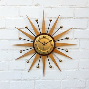George Nelson sunburst klok 24" atoomklok uit het midden van de eeuw helder messing wandklok atomaire decor jaren 50 franciscaanse atomaire wanddecor kleine klok