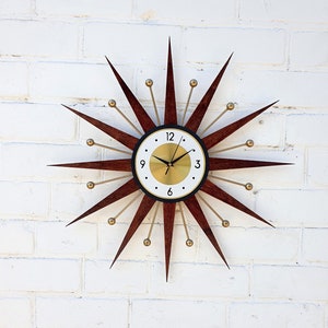 25 Starburst wall clock Atomic retro clock Gold George Nelson style Handmade 1970s sunburst vintage modern Nursery Brass Industrial clock 画像 2