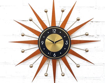 Mid-Century Modern Starburst Wall Clock: 30" Retro Atomic Decor