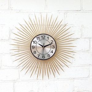 Gold Starburst Wall Clock: Vintage Sunburst Design, Handmade Decor