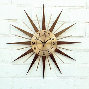 24"  Starburst wall clock George Nelson style Handmade style 1970s  sunburst Gold clock vintage modern Brass  Industrial clock