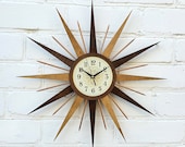 22 quot Starburst wall clock Two colors Bronze George Nelson Handmade 1970s style sunburst vintage modern Brass Industrial clock