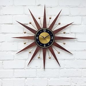 30" 26" Atomic wall clock Starburst Clock Luminous Clock George Nelson style 1970s Handmade sunburst Brass Gold Large clock vintage modern