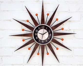 30" 26" Atomic wall clock Starburst Clock  George Nelson style Handmade 1970 sunburst Brass Gold Large clock vintage modern Industrial clock