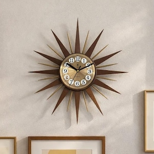 Mid Century Modern Inspired Sunburst Clock, Atomic Starburst, George Nelson Style, 16 Inch Decor