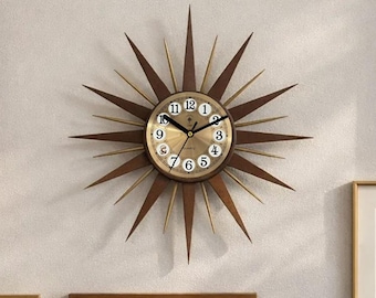 Mid Century Modern Inspired Sunburst Clock, Atomic Starburst, George Nelson Style, 16 Inch Decor