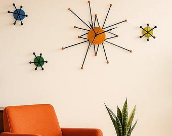 Atomic Wall Clock: Handmade Mid-Century Modern Steel & Plywood