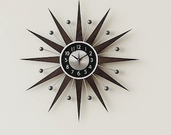 Mid Century Modern Starburst Clock • Retro Sunburst Decor • Atomic Style Home Accent (30” / 27”)