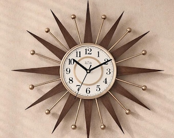 16 Inch Mid Century Modern Sunburst Clock, Atomic Starburst, George Nelson Style, Retro  Decor